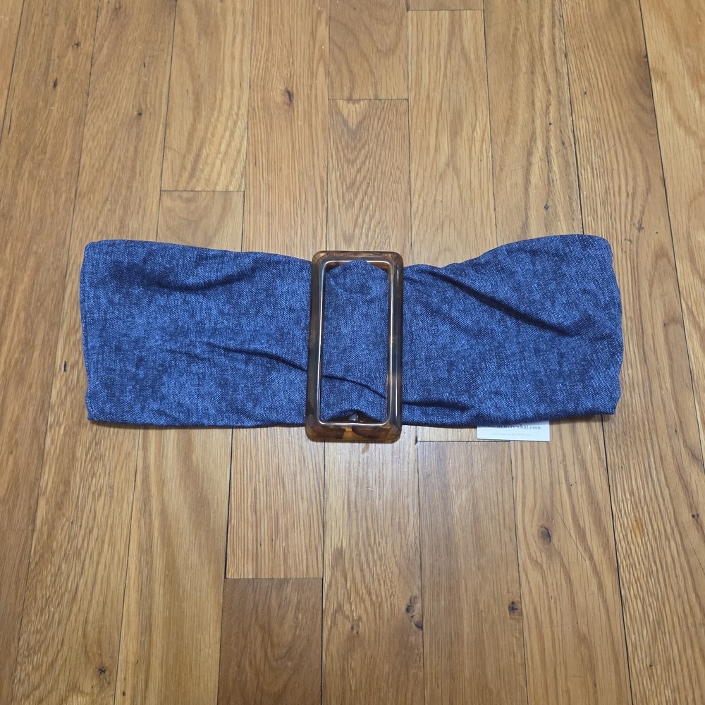 We Wore What Buckle Denim Texture Bandeau Bikini Top Dark Wash Blue Size Medium